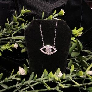 Evil Eye Moissanite Necklace 16-18in 925 Sterling Silver.